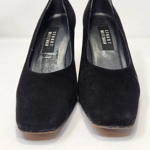 Stuart Weitzman Womens Black Suede Pumps Heels Size 9 M Square Toe Heel Classic