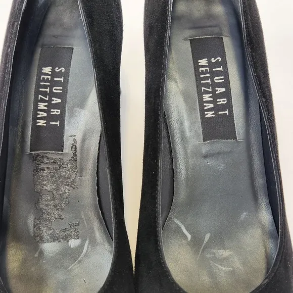 Stuart Weitzman Womens Black Suede Pumps Heels Size 9 M Square Toe Heel Classic