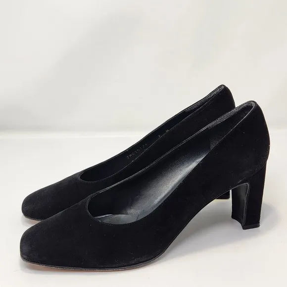 Stuart Weitzman Womens Black Suede Pumps Heels Size 9 M Square Toe Heel Classic