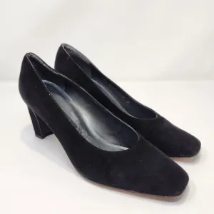 Stuart Weitzman Womens Black Suede Pumps Heels Size 9 M Square Toe Heel Classic