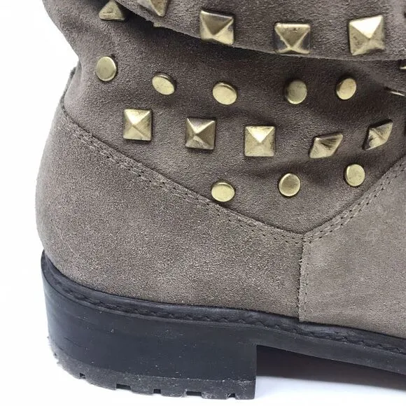 Stuart Weitzman Womens Size 6.5 N Taupe Suede Leather Studded Ankle Boots Fur