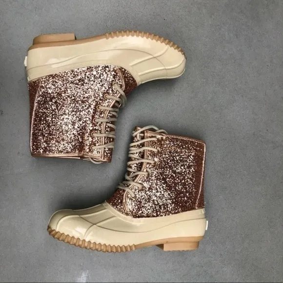 SUGAR Rose gold glitter duck waterproof boots NEW