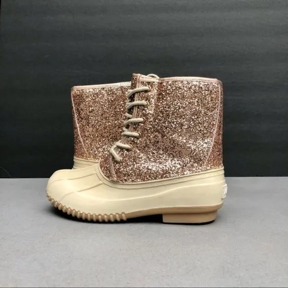 SUGAR Rose gold glitter duck waterproof boots NEW
