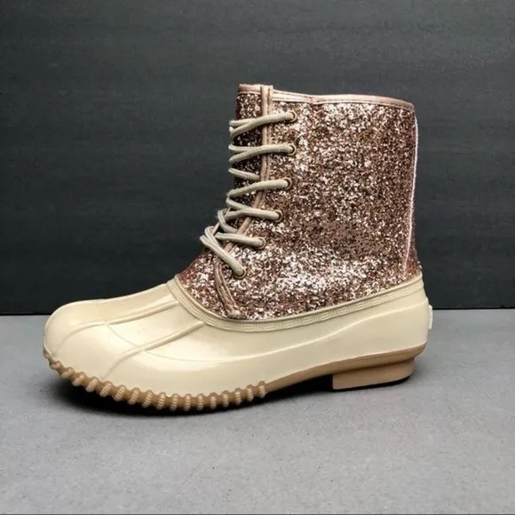 SUGAR Rose gold glitter duck waterproof boots NEW