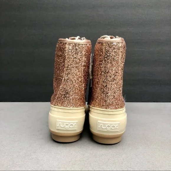SUGAR Rose gold glitter duck waterproof boots NEW