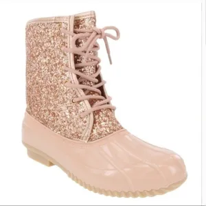 SUGAR Rose gold glitter duck waterproof boots NEW