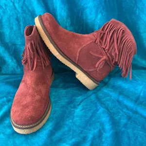 Sundance ankle boots Womens SZ 8 Suede boots with fringe - Brick red color