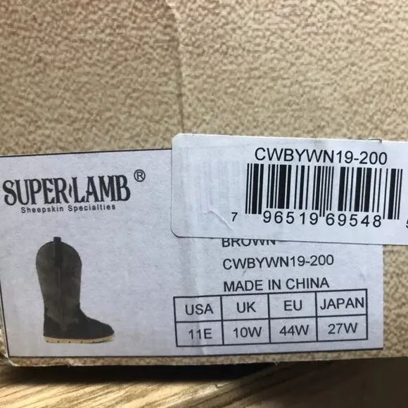 Superlamb Mens Cowboy All Suede Leather Boots Brown, Size 11E