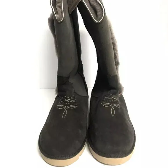 Superlamb Mens Cowboy All Suede Leather Boots Brown, Size 11E