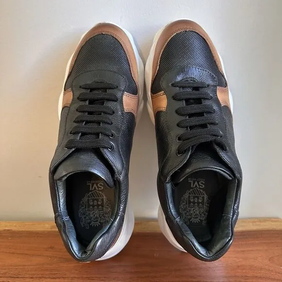 SVL Brazilian Leather Sneakers Black Brown Comfort Shoes Men’s 8.5 Trainers EUC