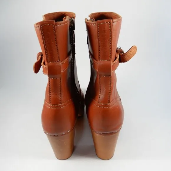 Swedish Hasbeens Jodhpur Clog Ankle Boots 39 8.5 9 Cognac Brown Leather NEW $420
