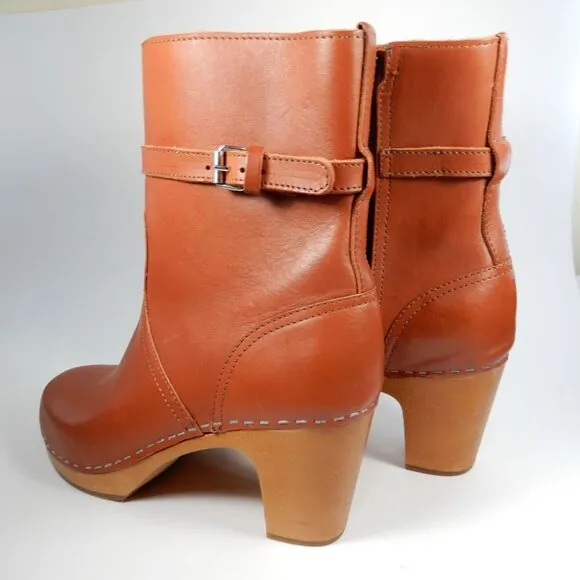 Swedish Hasbeens Jodhpur Clog Ankle Boots 39 8.5 9 Cognac Brown Leather NEW $420