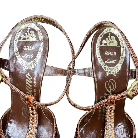 Sz 6.5 True Vintage 1960's AMANO Croc Embossed Gorgeous Embellished Heels