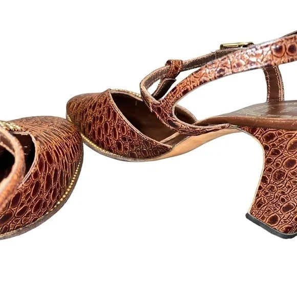 Sz 6.5 True Vintage 1960's AMANO Croc Embossed Gorgeous Embellished Heels