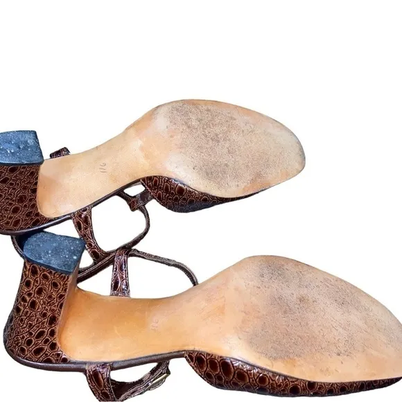 Sz 6.5 True Vintage 1960's AMANO Croc Embossed Gorgeous Embellished Heels