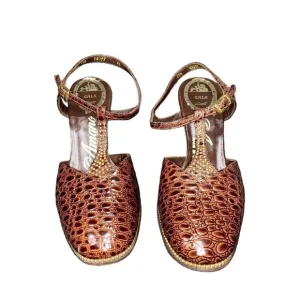 Sz 6.5 True Vintage 1960's AMANO Croc Embossed Gorgeous Embellished Heels
