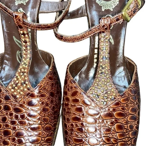 Sz 6.5 True Vintage 1960's AMANO Croc Embossed Gorgeous Embellished Heels