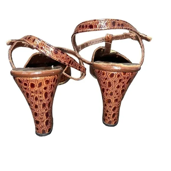 Sz 6.5 True Vintage 1960's AMANO Croc Embossed Gorgeous Embellished Heels