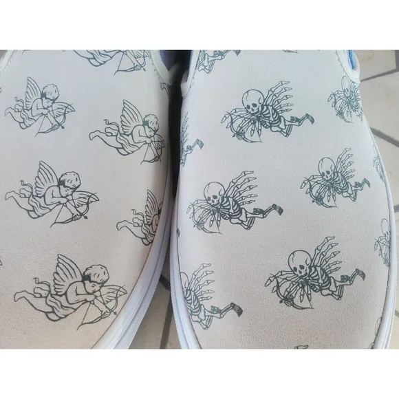 Sz 9.5 Vans Men Classic Slip On Love You To Death Skelaton Shoes Rare Halloween