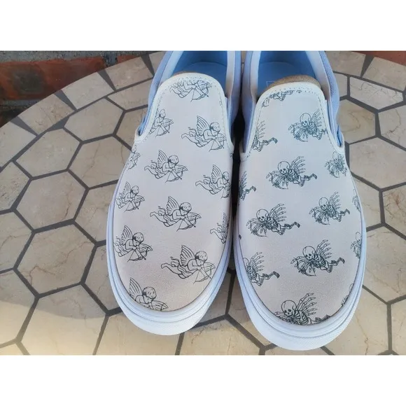 Sz 9.5 Vans Men Classic Slip On Love You To Death Skelaton Shoes Rare Halloween