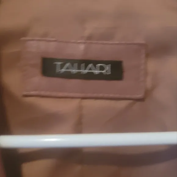 Tahari Brown Mauve Genuine Leather Puffy Sleeve Blazer Jacket Coat