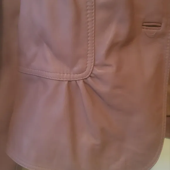 Tahari Brown Mauve Genuine Leather Puffy Sleeve Blazer Jacket Coat