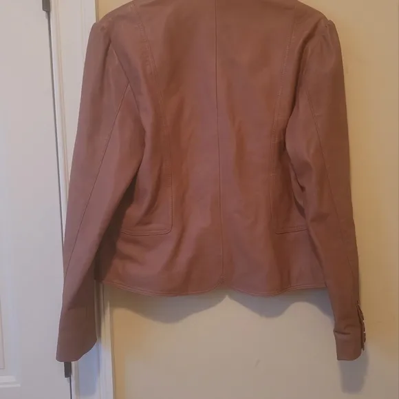 Tahari Brown Mauve Genuine Leather Puffy Sleeve Blazer Jacket Coat