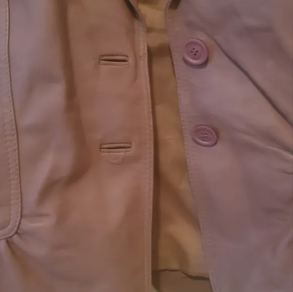 Tahari Brown Mauve Genuine Leather Puffy Sleeve Blazer Jacket Coat