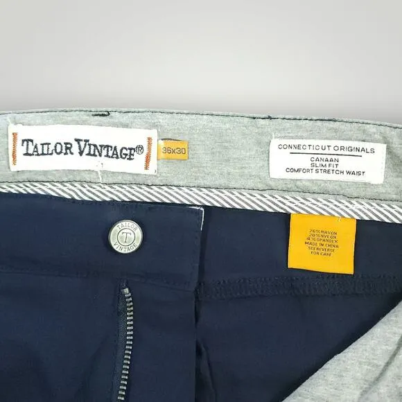 Tailor Vintage Pants 36x30 Mens Canaan Slim Fit Performance Casual Stretch Navy