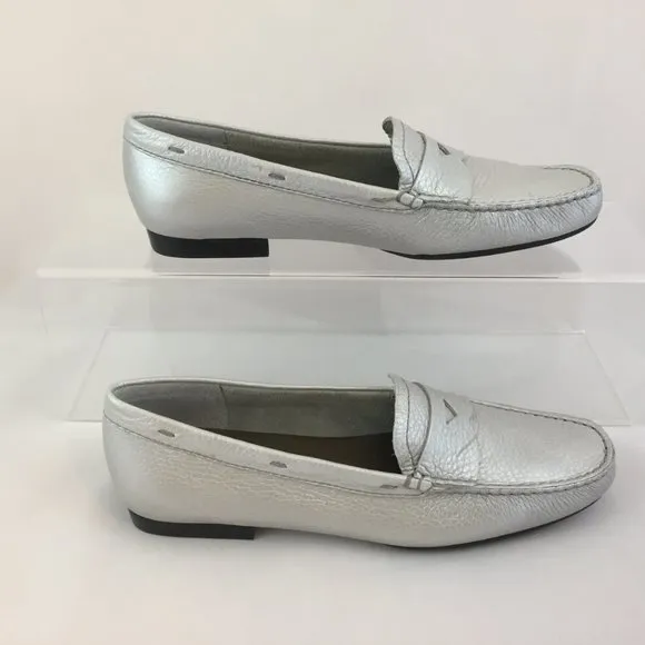 Talbots Brazilian Leather Penny Loafer in Silver- NEW