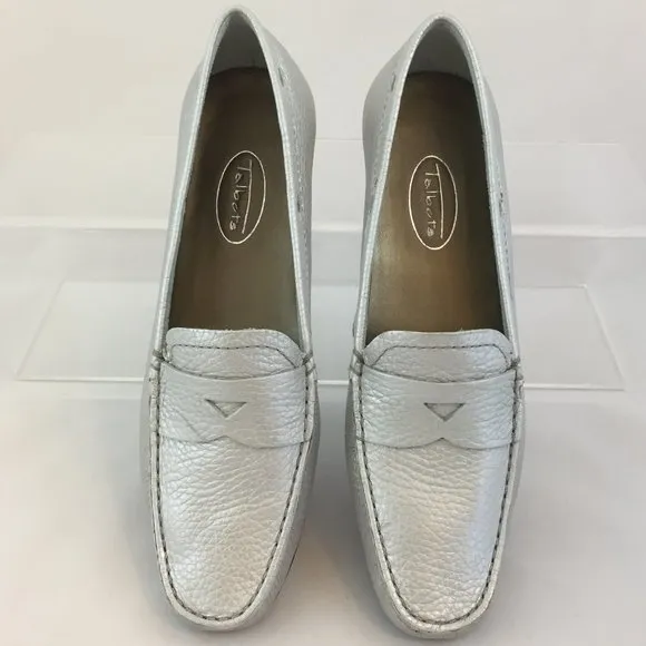 Talbots Brazilian Leather Penny Loafer in Silver- NEW