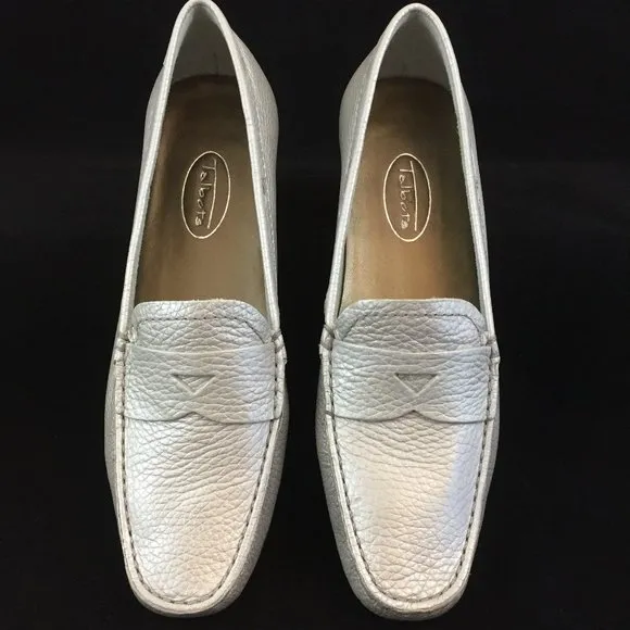 Talbots Brazilian Leather Penny Loafer in Silver- NEW
