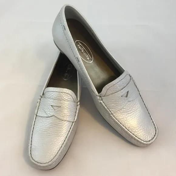Talbots Brazilian Leather Penny Loafer in Silver- NEW