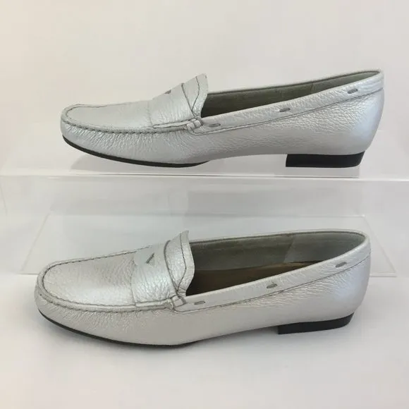 Talbots Brazilian Leather Penny Loafer in Silver- NEW