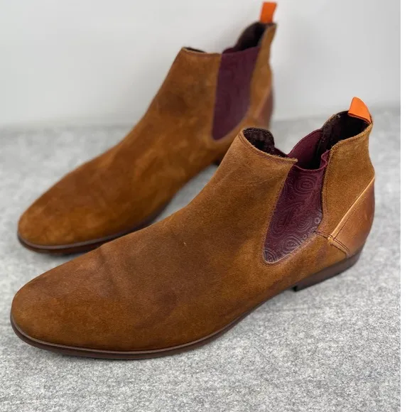Tallia Tobacco Brown Men's Verano Chelsea Boot, Size 13, suede, Paisley side