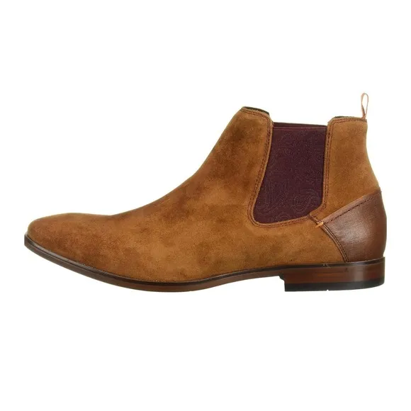 Tallia Tobacco Brown Men's Verano Chelsea Boot, Size 13, suede, Paisley side