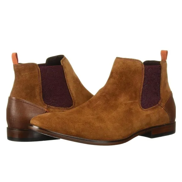 Tallia Tobacco Brown Men's Verano Chelsea Boot, Size 13, suede, Paisley side