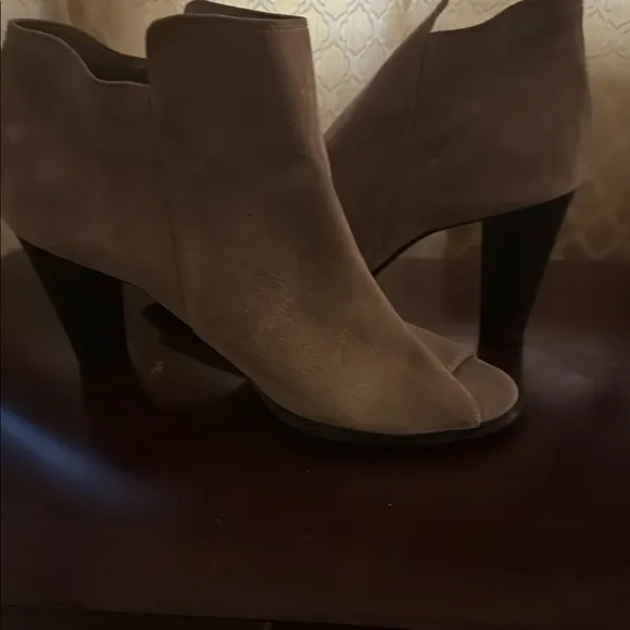 Tan Suede Heeled Boots with Block Heel