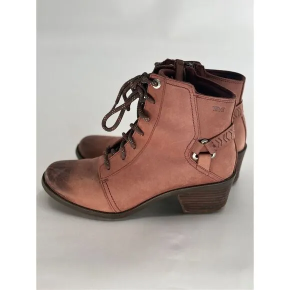Teva Boots Heeled‎ Foxy Lace Up Women Size 7 Brown Leather Waterproof
