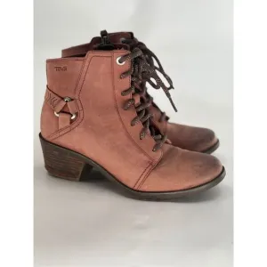 Teva Boots Heeled‎ Foxy Lace Up Women Size 7 Brown Leather Waterproof
