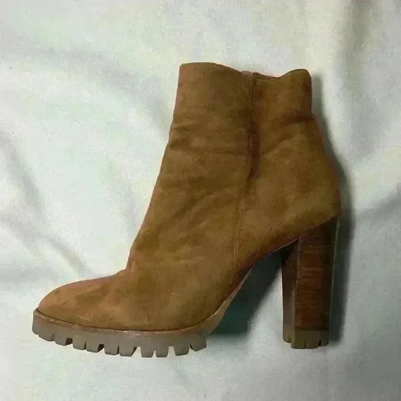 The KOOPLES 40 Sz 9.5 Suede Tan Boots Heeled Platform Made In Portugal