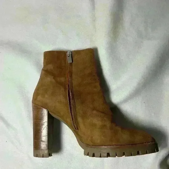 The KOOPLES 40 Sz 9.5 Suede Tan Boots Heeled Platform Made In Portugal