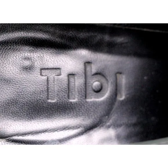 Tibi BLACK GENUINE LEATHER MID HEEL POINTED TOE SANDALS MULES SHOES Sz 38.5