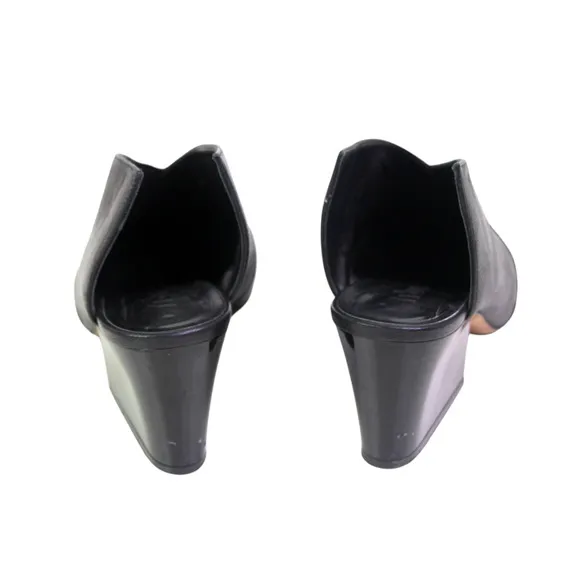Tibi BLACK GENUINE LEATHER MID HEEL POINTED TOE SANDALS MULES SHOES Sz 38.5