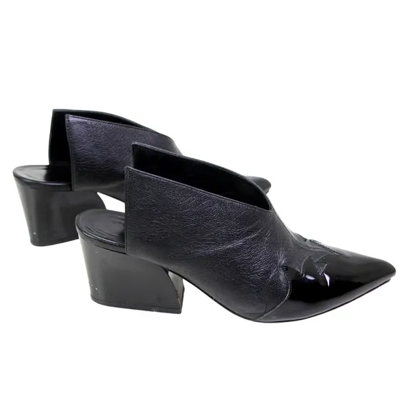 Tibi BLACK GENUINE LEATHER MID HEEL POINTED TOE SANDALS MULES SHOES Sz 38.5