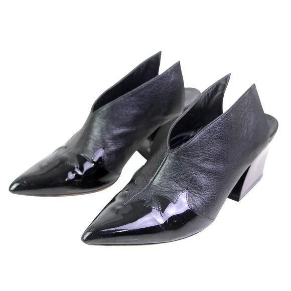 Tibi BLACK GENUINE LEATHER MID HEEL POINTED TOE SANDALS MULES SHOES Sz 38.5