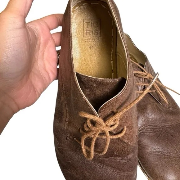 TIGRIS Men's Brown Leather Lace-Up Shoes Size 41 Comfortable Casual Footwear SU