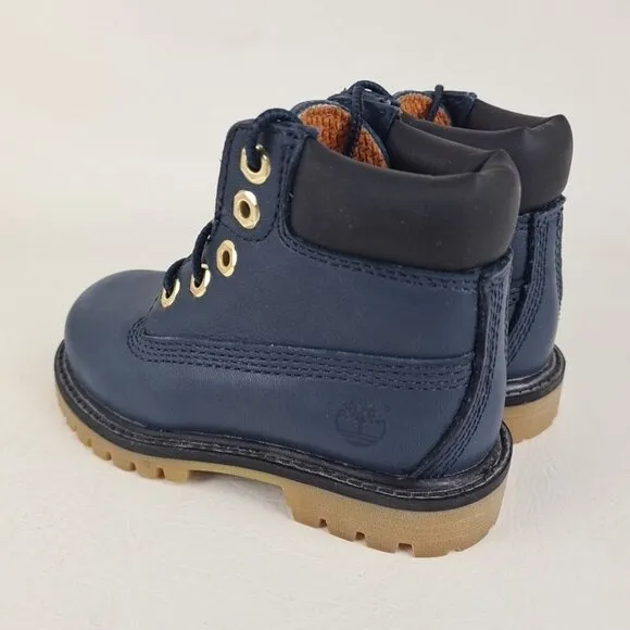 Timberland 6In Premium TODDLER Boots Outdoors Navy Mar Leather Size 8