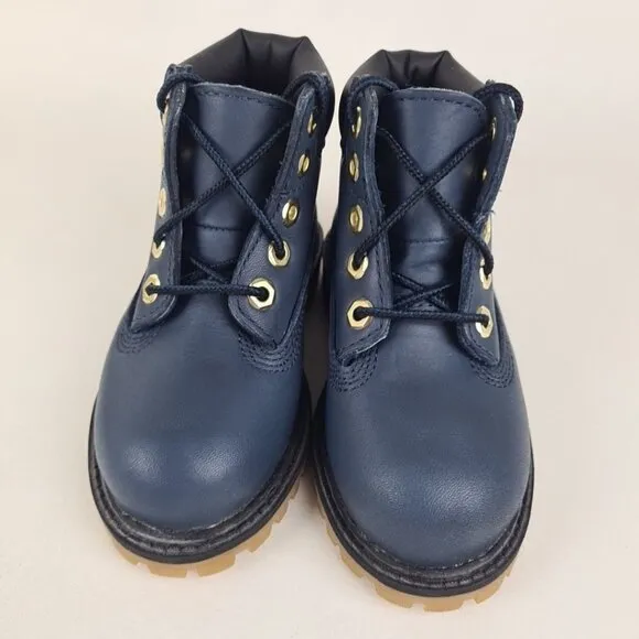 Timberland 6In Premium TODDLER Boots Outdoors Navy Mar Leather Size 8