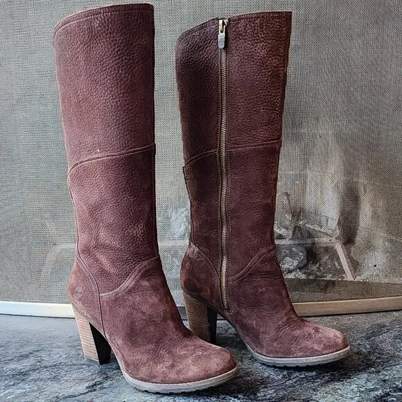 Timberland Brown Suede Waterproof Suede Tall Heeled Boots Size 9